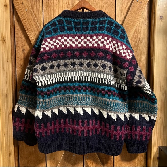🐑Inca Trail Wool Chunky Knit Sweater Grey Purple Teal Unisex One Size Equador - Picture 6 of 8